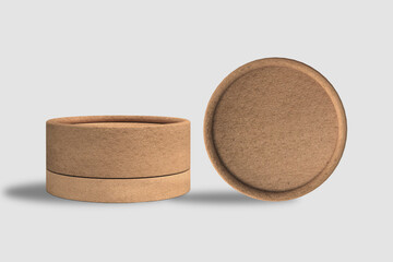 Round Bamboo Cream Container Mockup – Eco Packaging on Grey Background