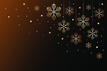 winter Christmas background with snowflakes on strings and stars with gradient fill