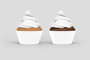 Empty blank Cupcake isolated on a grey background. Chocolate and vanilla cupcake.3d rendering.