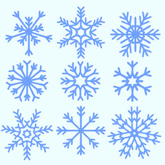 Fototapeta na wymiar Set of nine snowflake's icon. Abstract vector illustration