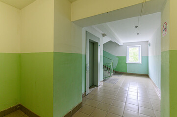 Russia, Moscow- May 03, 2020: interior room apartment public place, house entrance. doors, walls, staircase corridors