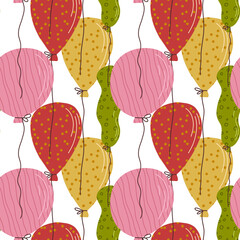 Happy Birthday Seamless Pattern with cute ballons. Hand drawn vector illustration.