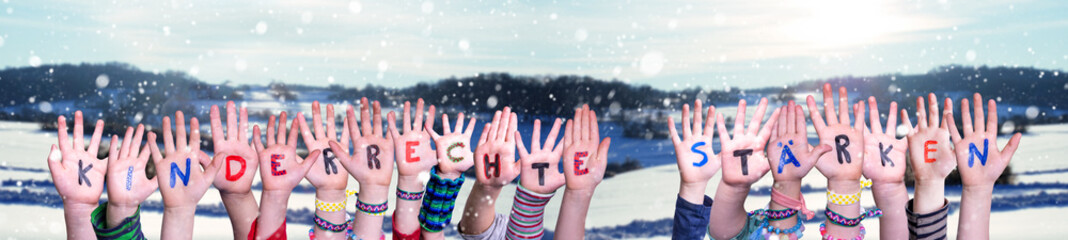 Hands, Kinderrechte Staerken Means Strengthen Children Rights, Winter Background