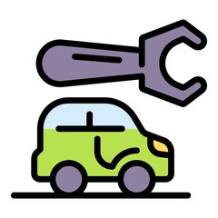 Car and wrench icon. Outline car and wrench vector icon color flat isolated
