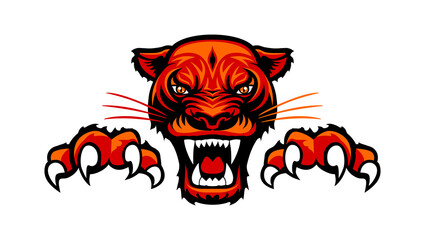 Angry Panther head and paws with claws. Vector logo template on transparent background © Kiselov