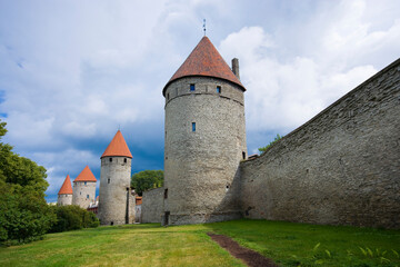 Fototapeta na wymiar View of defensive city walls of Estonian capital - Tallinn