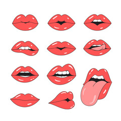 Lips icon set isolated on white background. Collection of different lips for web site, t shirt, logo and decoration. Lips vector illustration