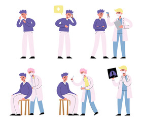 Vector set of patient have medical checkup for covid-19
