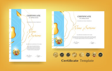 Fototapeta premium Certificate of appreciation template and vector golden Luxury premium badges