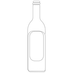 Continuous line drawing of bottle of wine. Vector illustration.