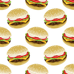 Illustration of an appetizing hamburger or fast food on a white background.