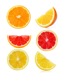 Obraz premium Orange lemon grapefruit slice isolated on white