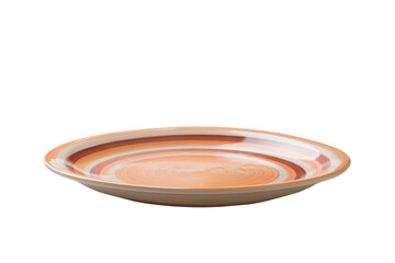 Orange ceramic round plate isolated over white background. perspective view