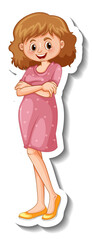 A sticker template with a woman wearing pink dress in standing pose