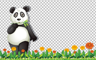 Panda bear standing on green grass on transparent background