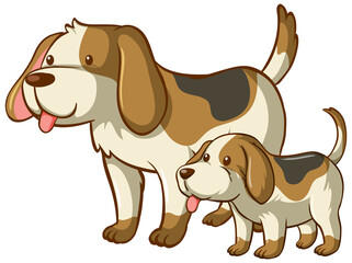 Mother and baby dog cartoon on white background