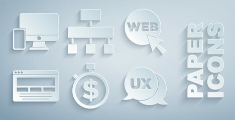Set Time is money, Web and graphic design, UI or UX, Site map and Monitor mobile icon. Vector - obrazy, fototapety, plakaty