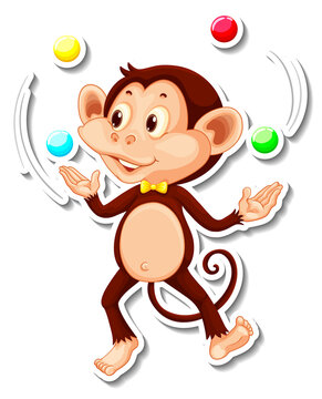 Monkey juggling balls cartoon character sticker