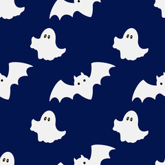 Seamless pattern with bats and ghosts. Halloween. Vector illustration