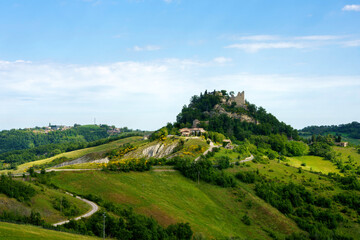 Fototapeta na wymiar Rural landscape near San Polo and Canossa, Emilia-Romagna. Castle
