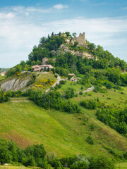 Rural landscape near San Polo and Canossa, Emilia-Romagna. Castle