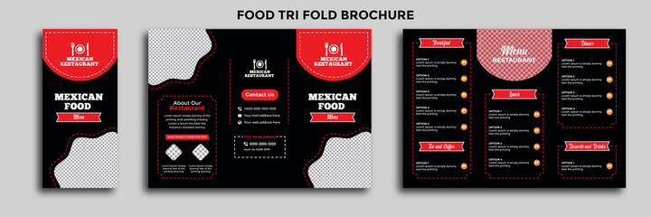 Tri-fold restaurant food menu pamphlet brochure design template. Fastfood healthy meal delicious food, dessert, vector tri-fold design in A4 size print-ready template.