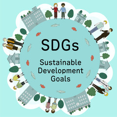 SDGsの取組や街づくりを分かりやすくイメージしたイラスト（文字あり）