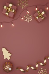 Christmas and New Year Gifts with confetti and Decoration.Banner design 3D Illustration