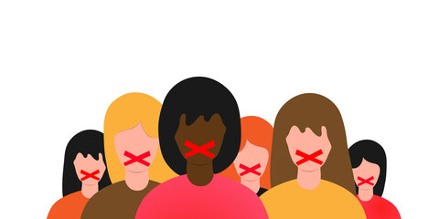 Women with mouth sealed on duct tape illustration