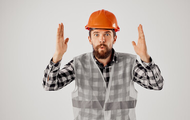 emotional man Construction industry work hand gestures light background