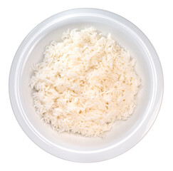 Rice in white plate isolated on white background, Cooked rice in white plate on white background With clipping path.