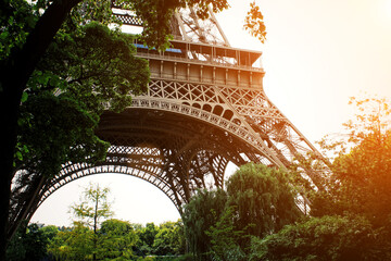 Gorgeous Eiffel Tower with sunset light at late evening, Paris, France