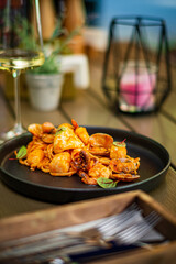 seafood pasta and white wine