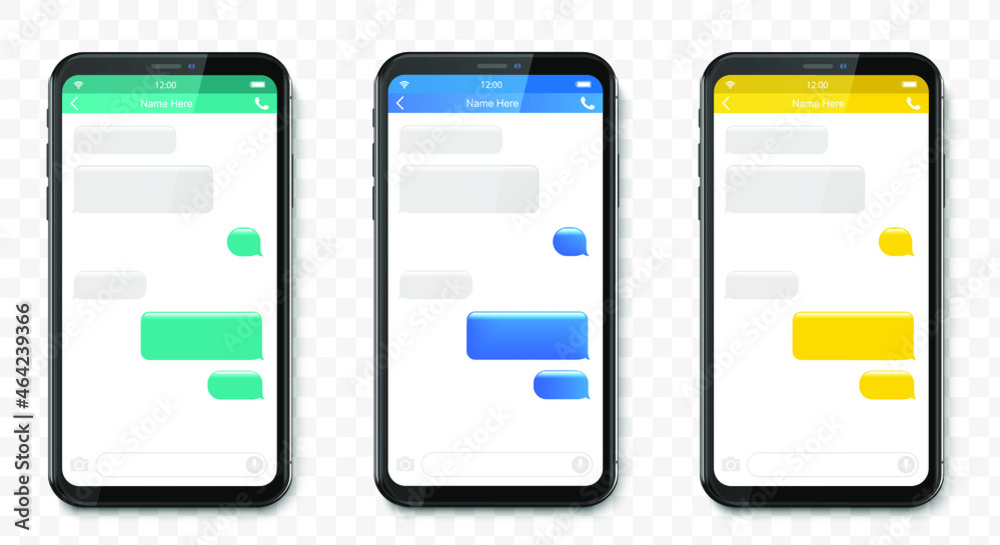 Poster smartphone set, chatting sms app template bubbles. place your own text to the message clouds. social