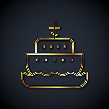 recommend clip art: Gold line Ark of noah icon isolated on black background. Wood big high cargo. Vector