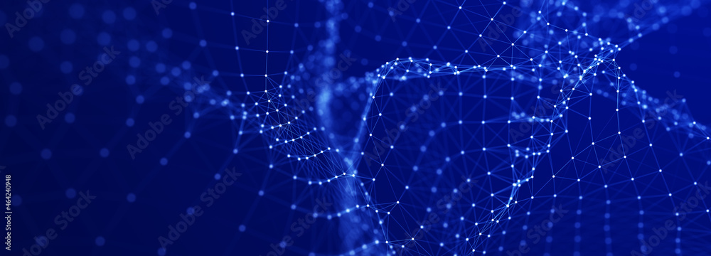 Fototapete Abstract background of points and lines. Cyber wave. Big data stream. 3d rendering