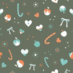 Seamless festive christmas background with christmas decoration. Simple background with christmass mood for web, print, background, wallpaper, scrapbooking, wrapping paper, textile