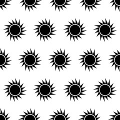 Swirling black sun seamless pattern. Vector with seamless pattern with white background.