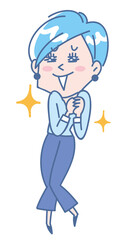 笑顔で喜ぶ若い女性の全身イラスト