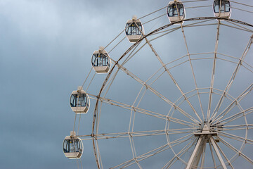 Vintage Ferris Wheel Over Blue Gray Sky