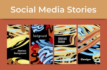 Abstract post background design set vector flat illustration pastel wave social media stories