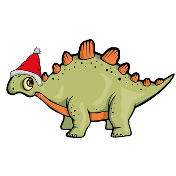 Dinosaur in Santas hat Vector isolated illustration.