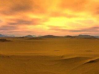 Fototapeta na wymiar Amazing 3d illustration of the sunset in the desert