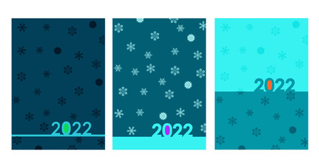 Fototapeta na wymiar new Years banner in blue tones with snowflakes 2022, notebook cover layout, greeting card concept, vector illustration