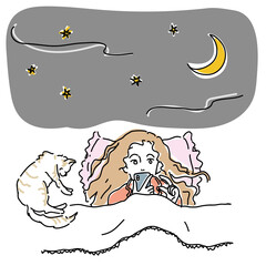 ベッドでスマホを楽しむ女性