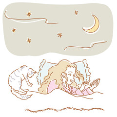 ベッドでスマホを楽しむ女性