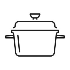 Monochrome saucepan icon line vector illustration. Simple contour cooking pot with lid and handles