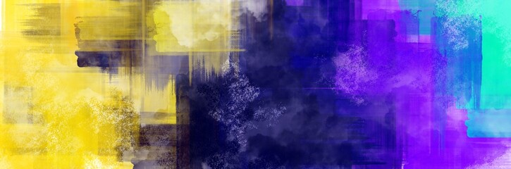 Abstract background painting art with blue, purple and yellow paint brush for presentation, website, halloween poster, wall decoration, or t-shirt design.