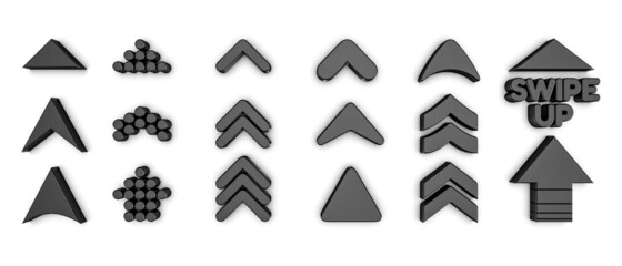Arrow Set Swipe Up - Different Flat Black 3D Illustrations - Isolated On White Background