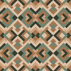 Mosaic seamless texture. Abstract pattern. Vector geometric background of triangles in brown, beige and green colors